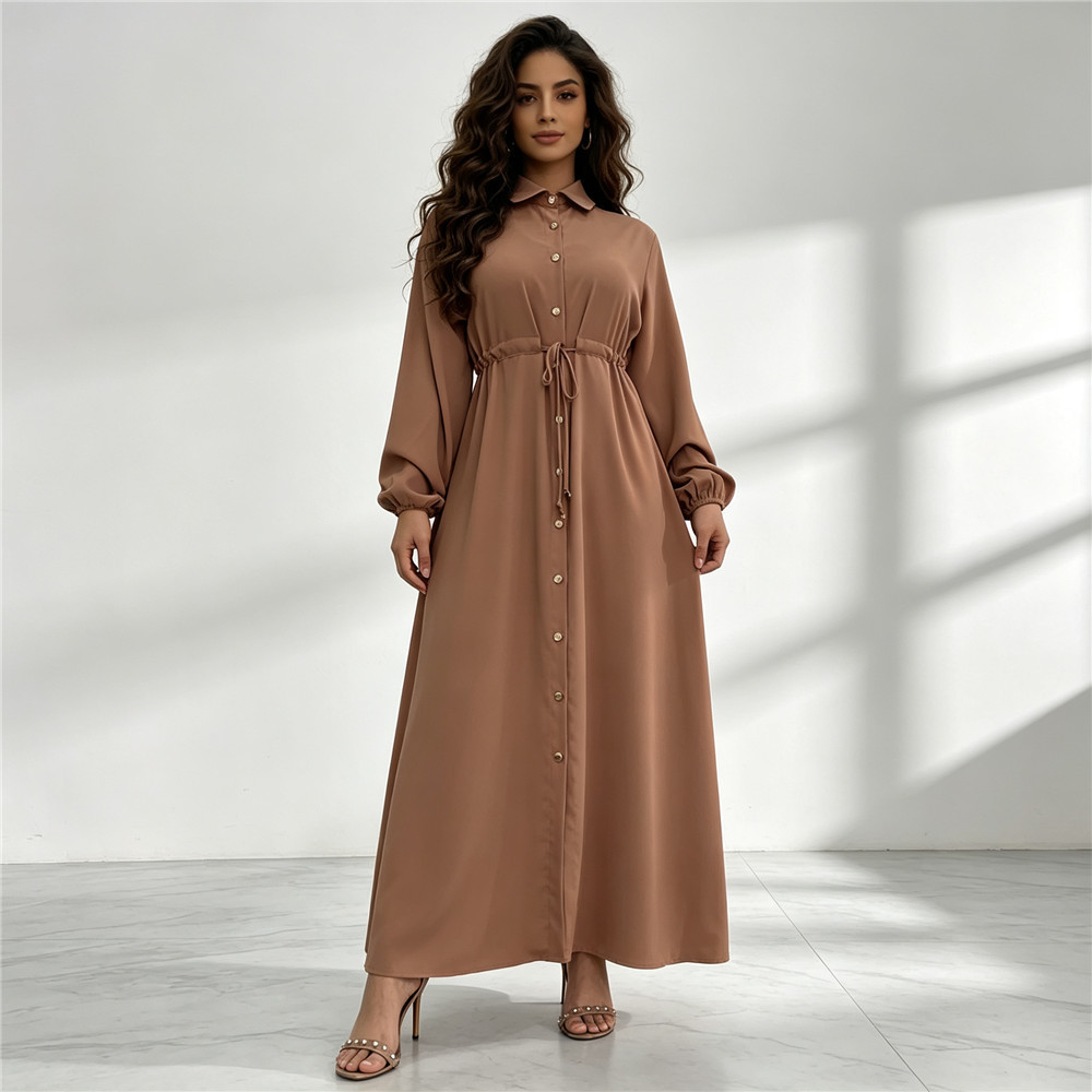 Amazon AliExpress TikTok Cross-Border Fashion Elegant Long Dress with Collar and Full Buttons 6289