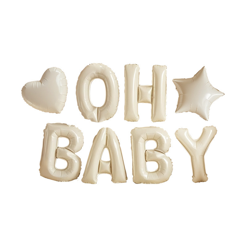 新款ins风16寸美版瘦体复古奶油白OH BABY字母生日装饰气球套餐|undefined