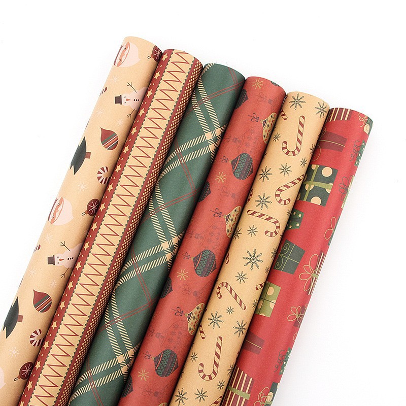 Papel de regalo estilo retro para regalos de Navidad, papel kraft, caja de regalo para fiestas, materiales de embalaje transfronterizos de nuevo estilo.