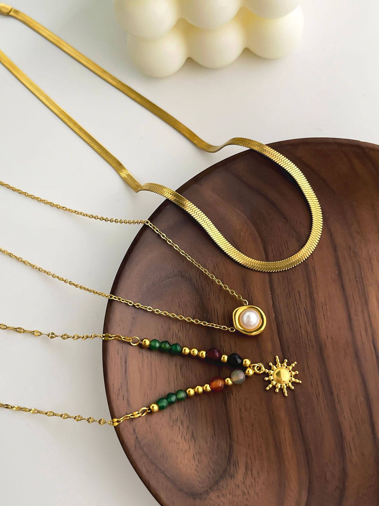 304 Stainless Steel, natural stone Material PVD Coated Real Gold Plated Geometric 304 Stainless Steel Vintage Style Classic Style Waterproof Non Tarnish Surgical Steel Necklace