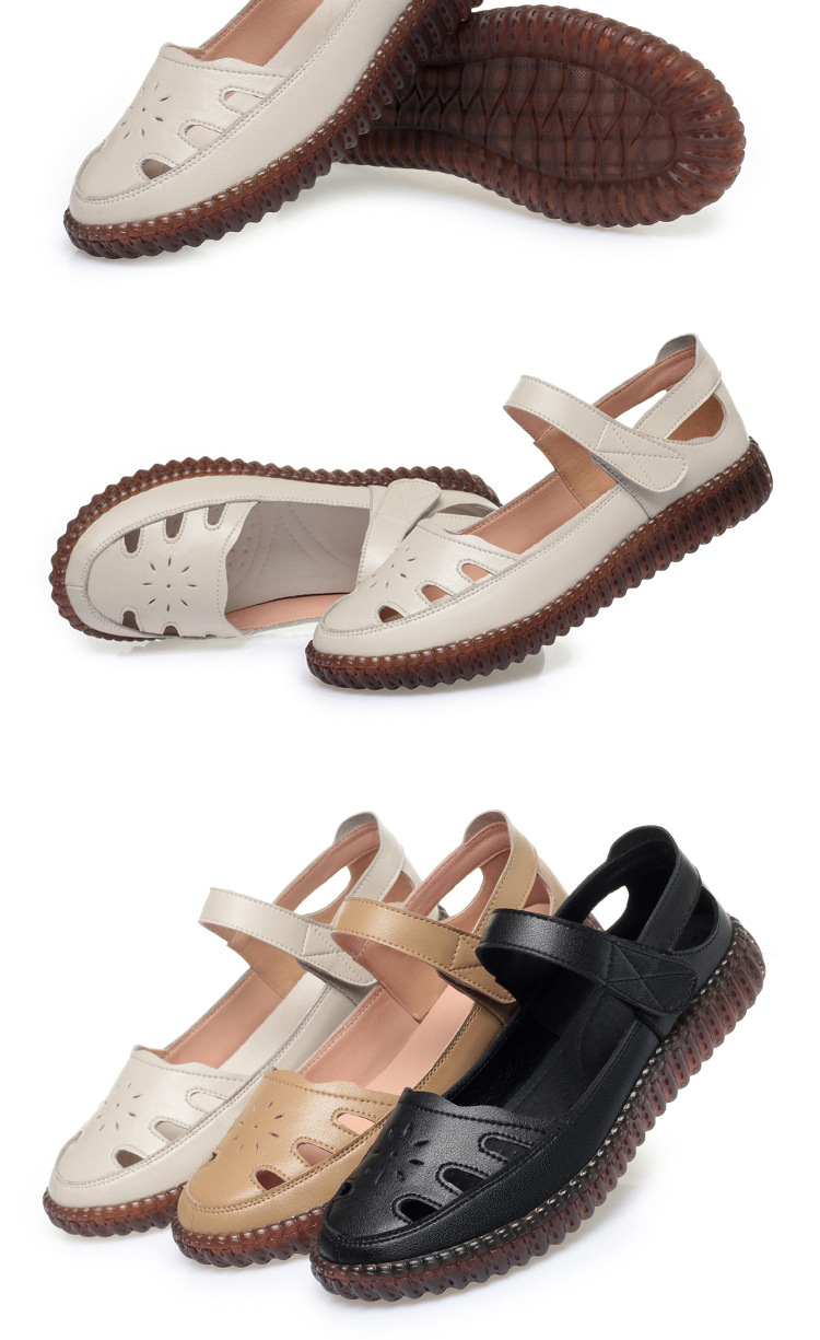 Sandal da thật nữ đế bằng mềm chống trượt, quai chữ V đơn giản, mùa hè thoáng nhẹ — Màu be chi tiết 19