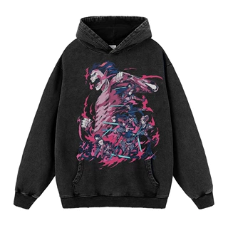 热门动漫4印花美式复古水洗纯棉男式卫衣秋冬款时尚休闲数码直喷
