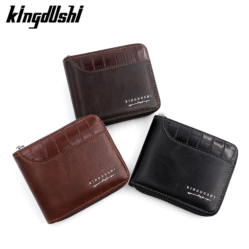 Cartera corta europea y americana de los hombres costura patrón de piedra bufanda de gran capacidad monedero triple monedero cartera multi-tarjeta al por mayor