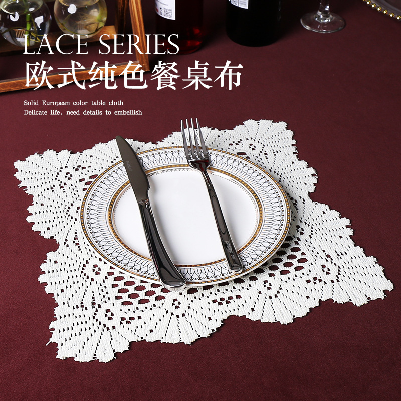 Lace Placemat ins Vintage Crochet Round Table Square Tablecloth Coffee Table European Style Solid Color Tablecloth