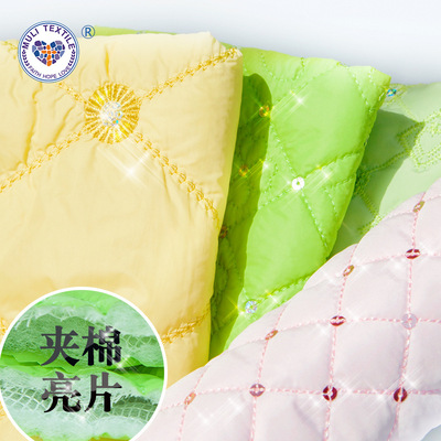 亮片夹棉绗缝布料 棉服刺绣面料电脑绣花厂 羽绒服面料绗绣批发|ms