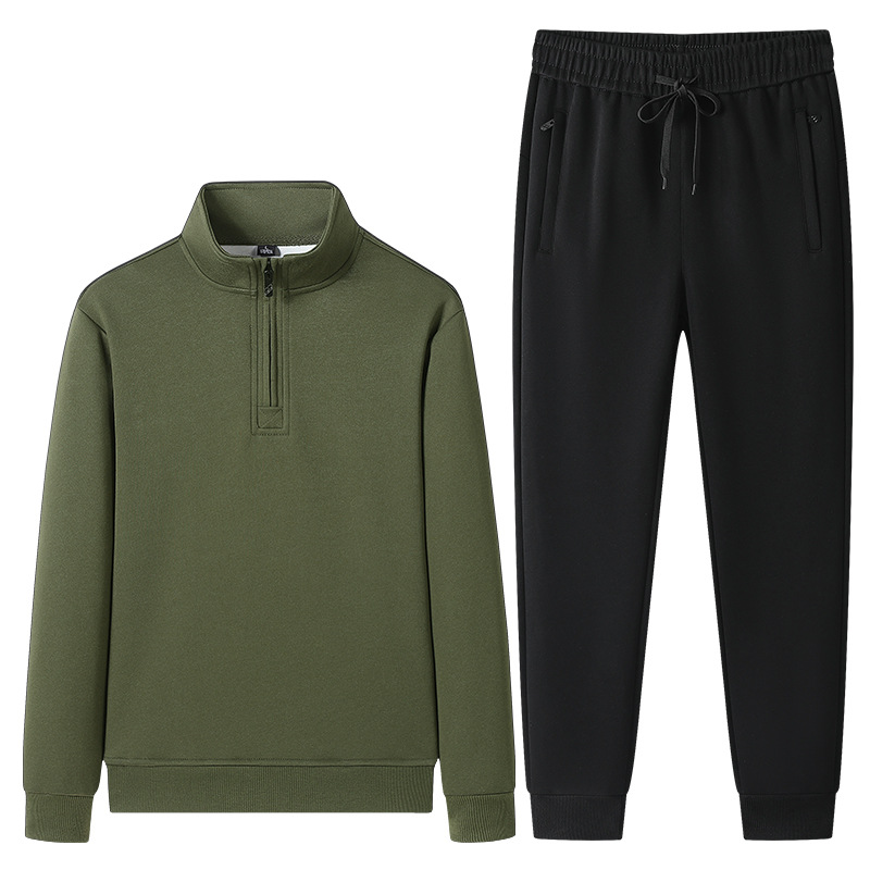 Trajes deportivos de algodón transfronterizos de primavera y otoño para hombres, camisetas de manga larga con medio cremallera, pantalones rectos para hombres, set de dos piezas.