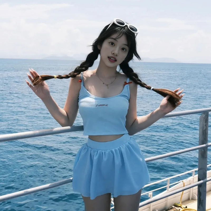 2025 nuevo bikini pequeño pecho recogido para cubrir la carne traje de tres piezas dulce deseo niña traje de baño dividido de alta calidad mujer