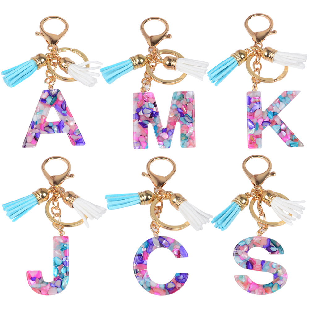 Keychain de iniciales de goteo de pegamento mezcla de piedra de letras de llaves lindas bolsos de damas llaves de automóviles colgantes joyas