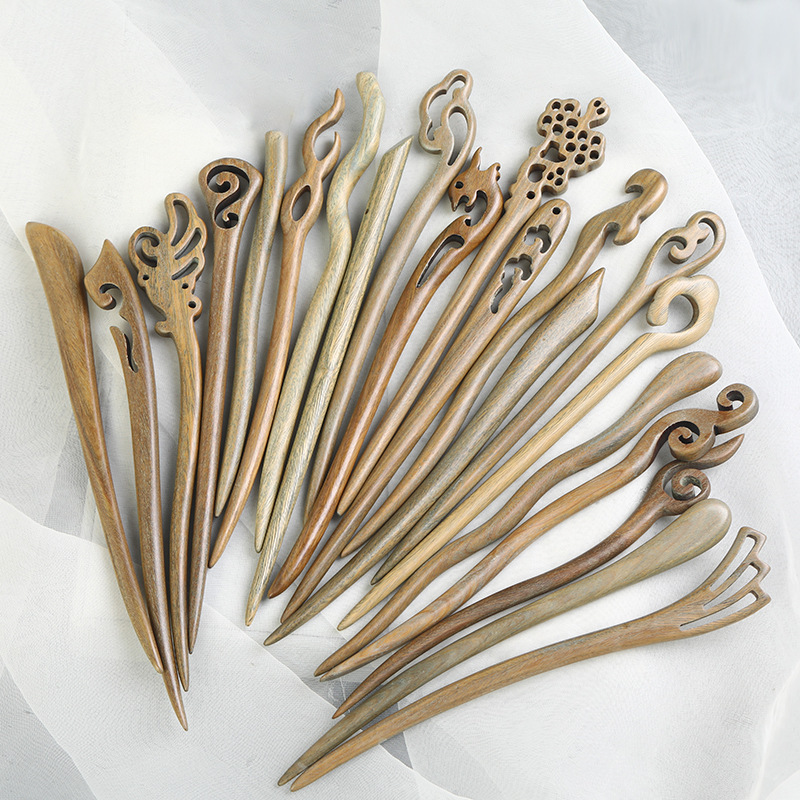 Green sandalwood hairpin ancient style green sandalwood chopsticks simple modern updo wooden hairpin daily cheongsam headdress Hanfu hair accessories for women Green sandalwood hairpin ancient style green sandalwood chopsticks simple modern updo wooden hairpin daily cheongsam headdress Hanfu hair accessories for women