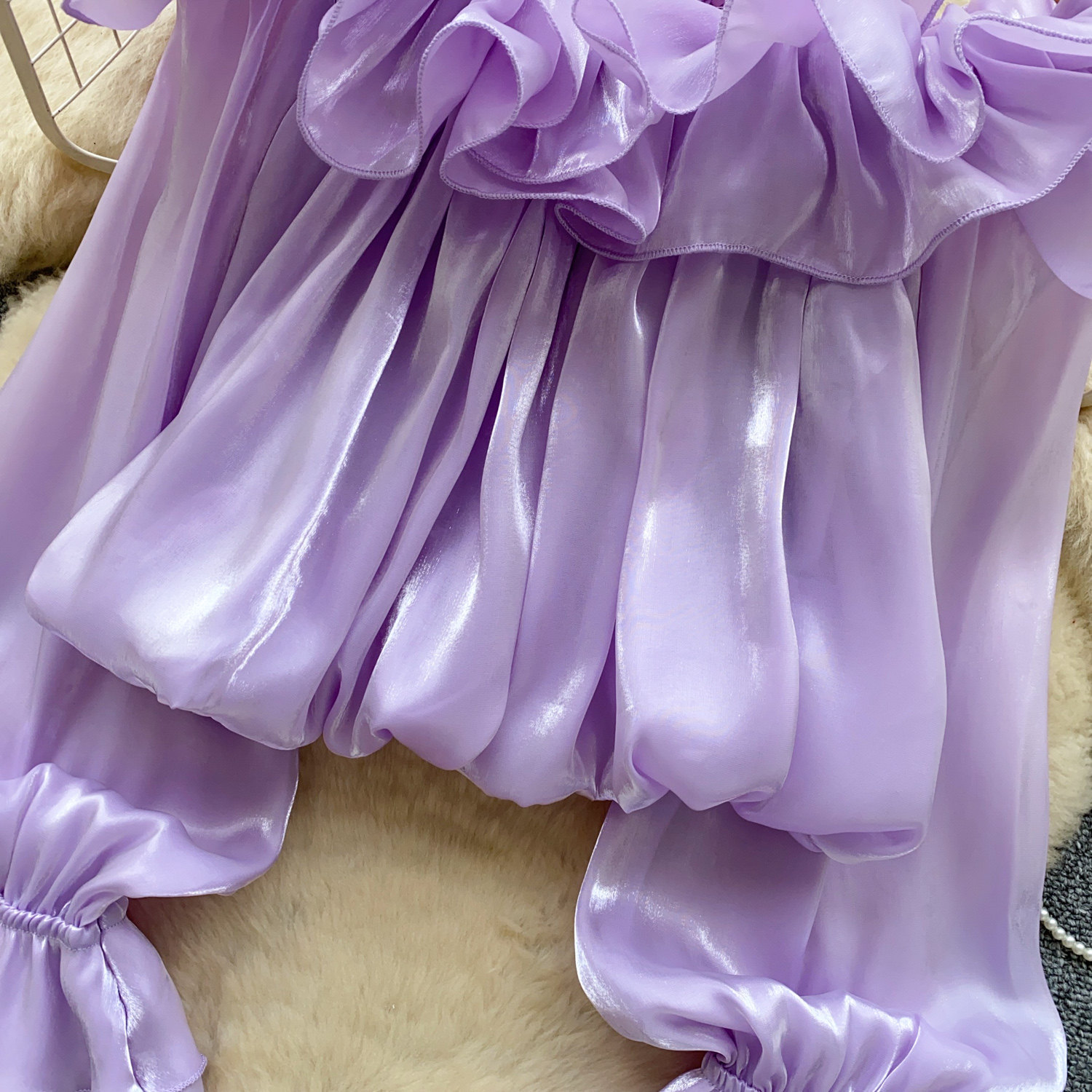 Sweet Off-Shoulder Chiffon Blouse Ruffled Trim Korean Style Long Sleeves Loose Fit Slimming Pink Elegant Top for Summer Women's Clothing_ecoleips.com