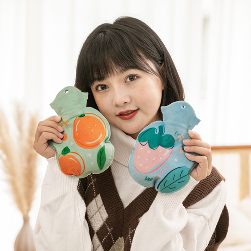 Large 3D printed water-filled hot water bottle water-filled student hand warmer short flocked cloth warm water bag PVC thickened bag LOG