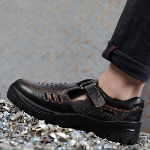 Genuine Leather Breathable Labor Protection Sandals Men's Summer Lightweight Comfortable Insulated Safety Shoes Compression-resistant Anti-smashing Labor Protection Shoes