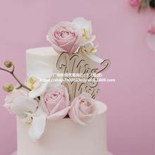 粉色唯美婚礼甜品台布置生日派对装饰烘焙纸杯蛋糕插件布丁瓶绑带