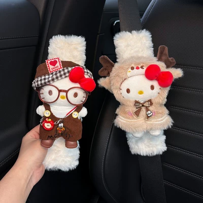 Belt Shoulder Pads Car Interior: Seat belt shoulder pad - white-plush-shoulder-pads-yulu-ping-an-kitty-workwear-kitty