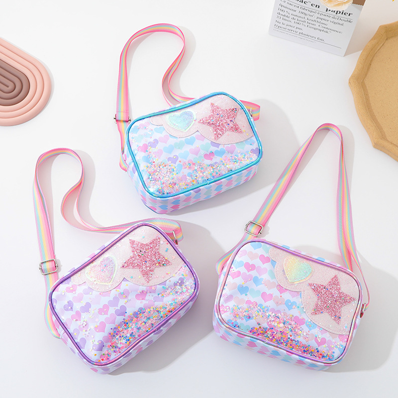 126g Weight Women's Medium PVC Star Heart Shape Cute Square Zipper Crossbody Bag