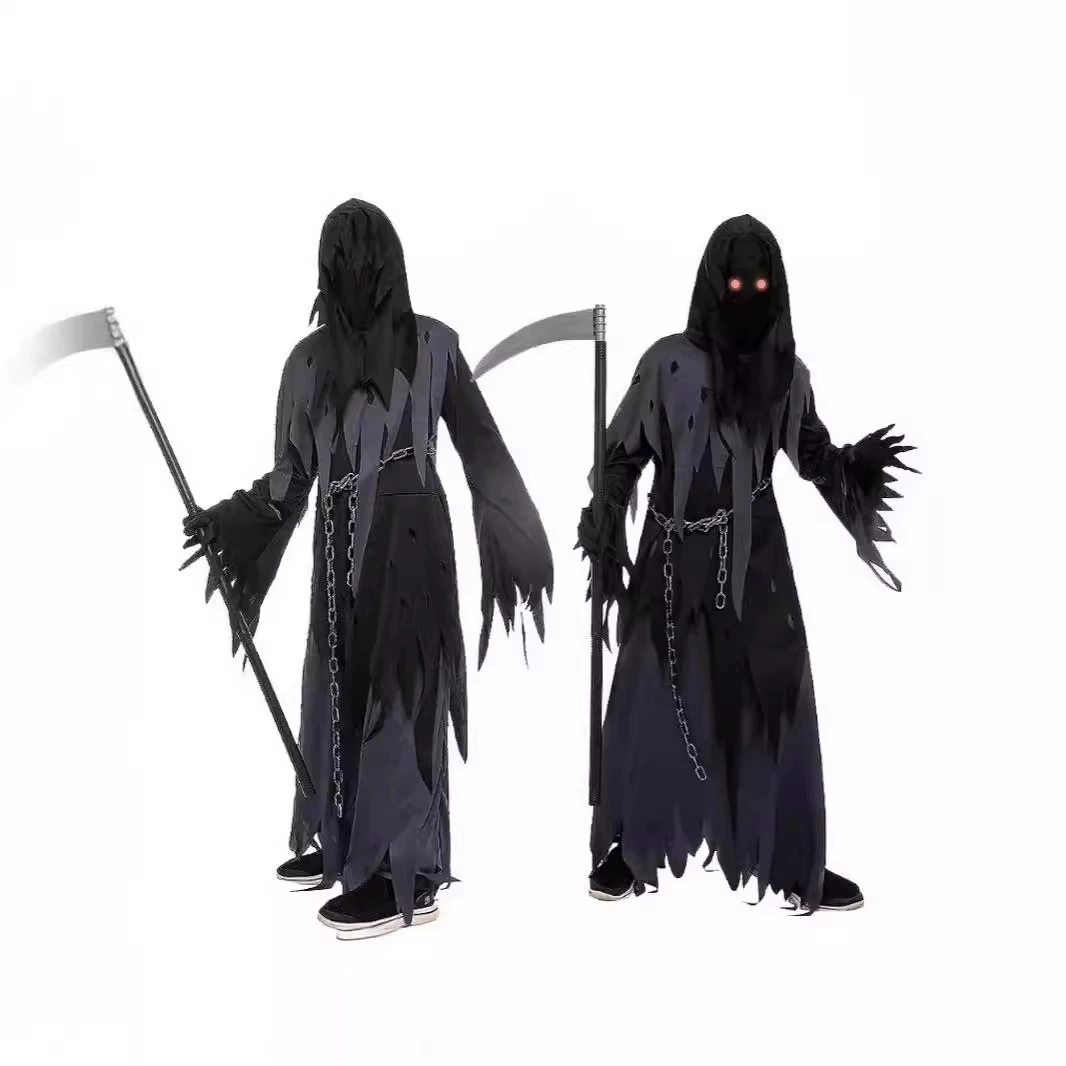 Светящиеся глаза Смерть Детский костюм, Темный Рыцарь Смерть Призрачный Костюм Хэллоуин одеваются Взрослые