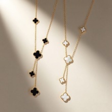 网红新款四叶草项链女小清新流苏吊坠 双面贝轻奢个性百搭锁链