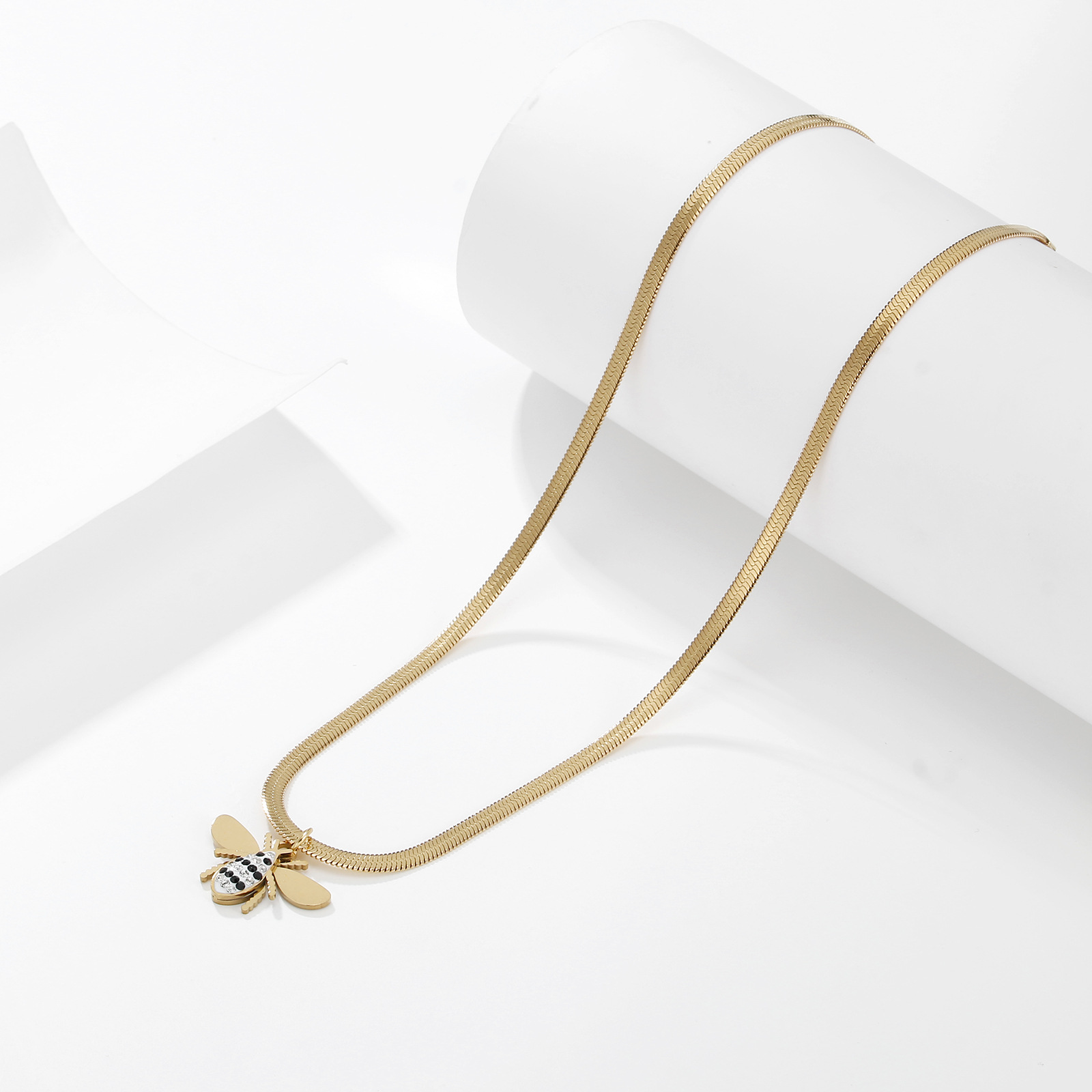 Glam Geometric Titanium Steel Gold Plated Zircon Necklace