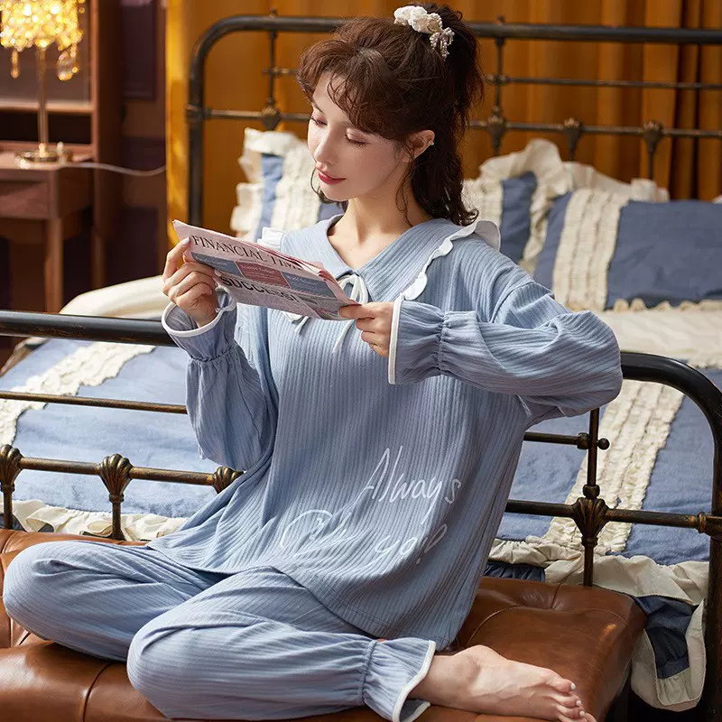 可外穿睡衣女士秋冬季棉质长袖长裤韩版卡通宽松青少年家居服套装
