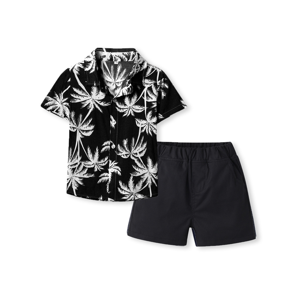 Camisa floral de manga corta de verano, pantalones cortos para niños, bebé casual de dos piezas, ropa para niños de comercio exterior, ropa de playa multicolor, lote caliente