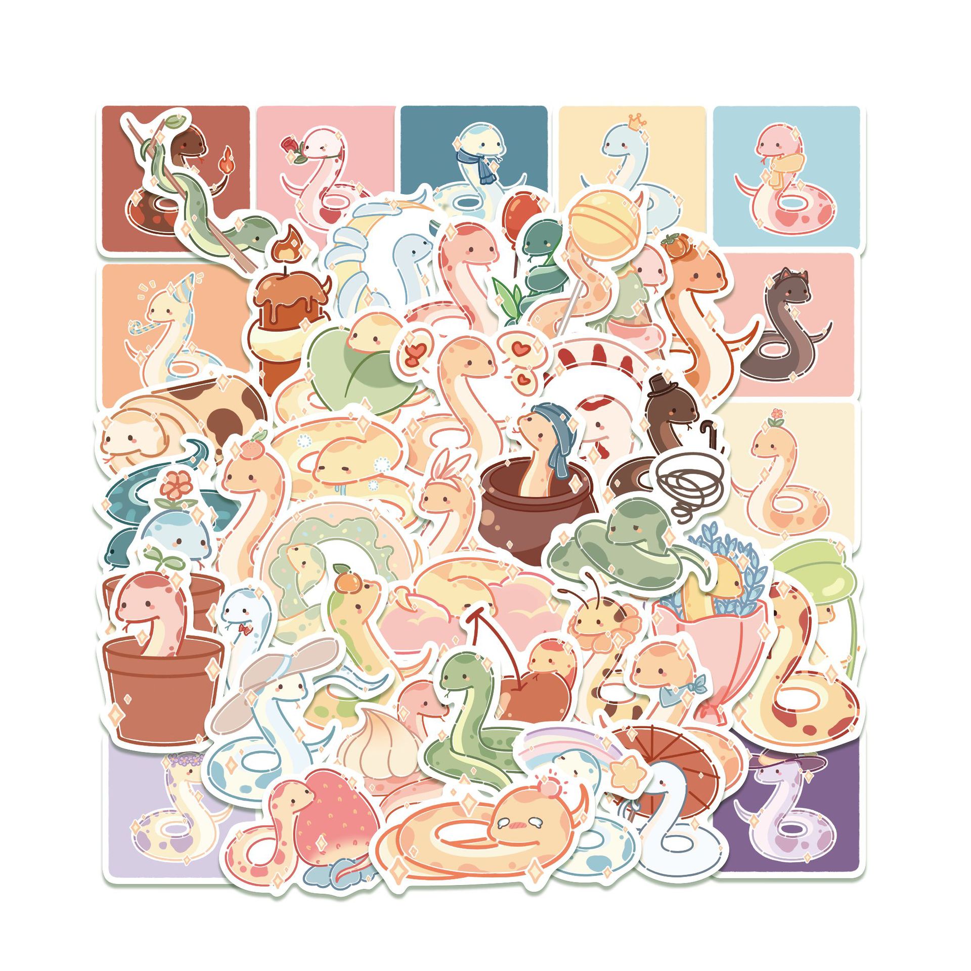 50 piezas serpiente pegatinas de dibujos animados graffiti pegatinas decorativas equipaje portátil refrigerador monopatín pegatinas impermeables al por mayor