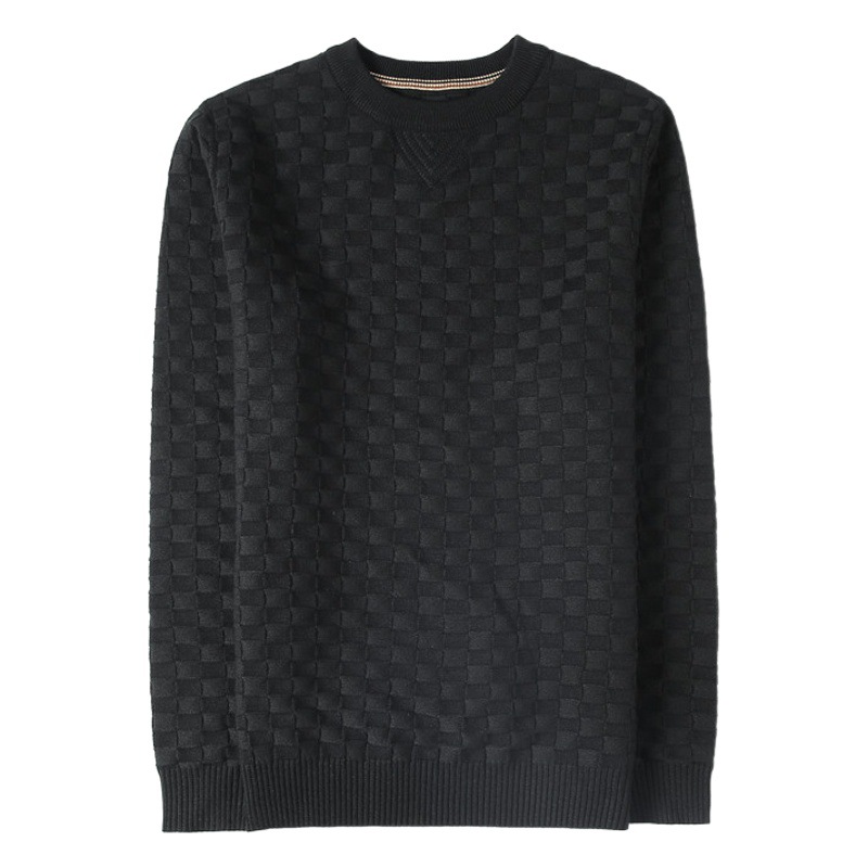 Prendas de punto los hombres engrosada cuello redondo tejido jacquard alta textura suéter Delgado estiramiento superior al por mayor