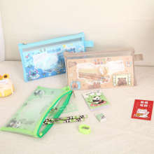 新款卡通纱网网格拉链袋熊猫史迪仔卡皮巴拉文具套装节日爆款礼品