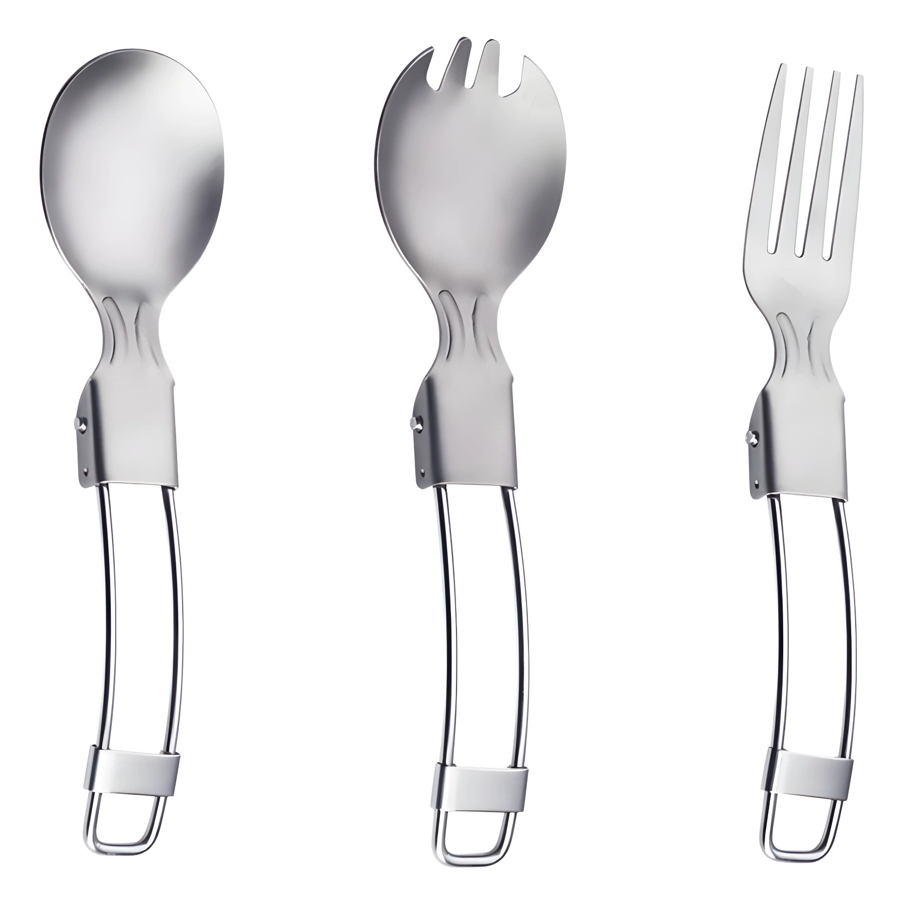 Folding travel spoon for home use, metal fork, tableware, set, 3 piece set