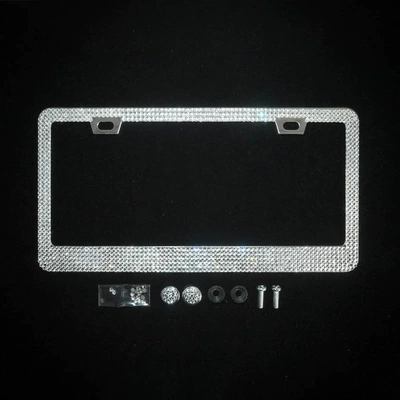 Plate Frame Rhinestone Acrylic Diamond License — License plate holder/license plate holder - square-hole-sharp-corner-white-acrylic-drill