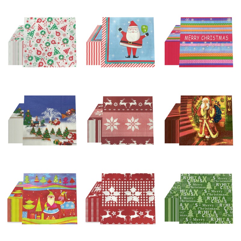 Christmas Printed Pattern Napkins in Stock Party Commercial Disposable Napkins Cross-Border Party Decoration Paper Napkins
