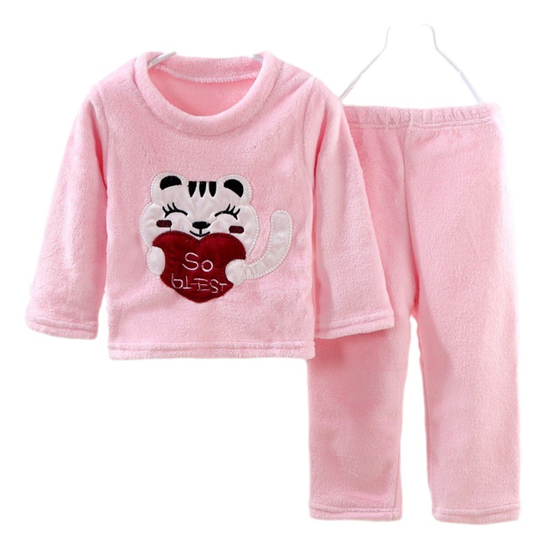 Traje de pijama de franela para niños Otoño e Invierno forrado de vellón engrosado niños y niñas homewear niños cálido coral polar