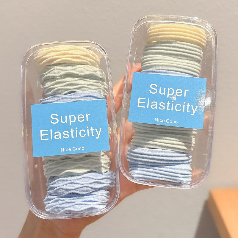 Azul mar suave glutinoso no daña cabello cuerda de cabello alta elástica y duradera sin costura cabello atado alta cola de caballo atar elástico cabello mujer