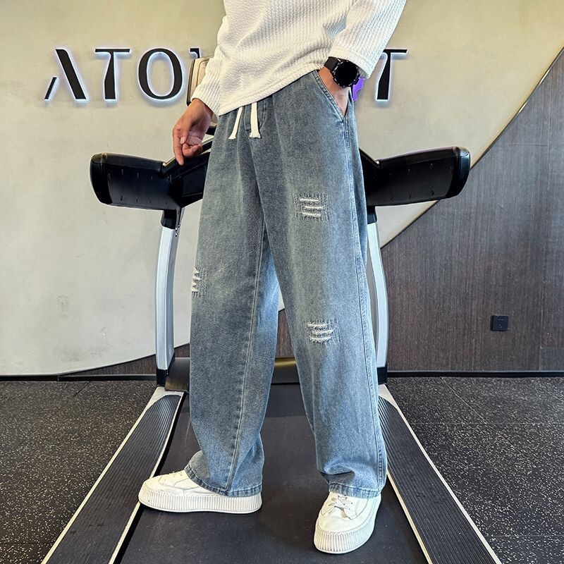 Plus-size men's cropped jeans 2026 summer new casual stretchy long pants trendy loose straight-leg trousers for men Plus-size men's cropped jeans 2026 summer new casual stretchy long pants trendy loose straight-leg trousers for men
