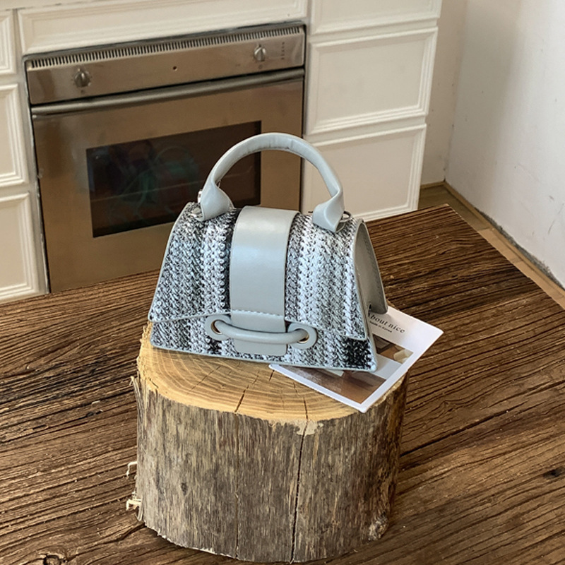 Women's Patchwork Small Square Handbag With Lock Clasp Fashionable_voghion.com