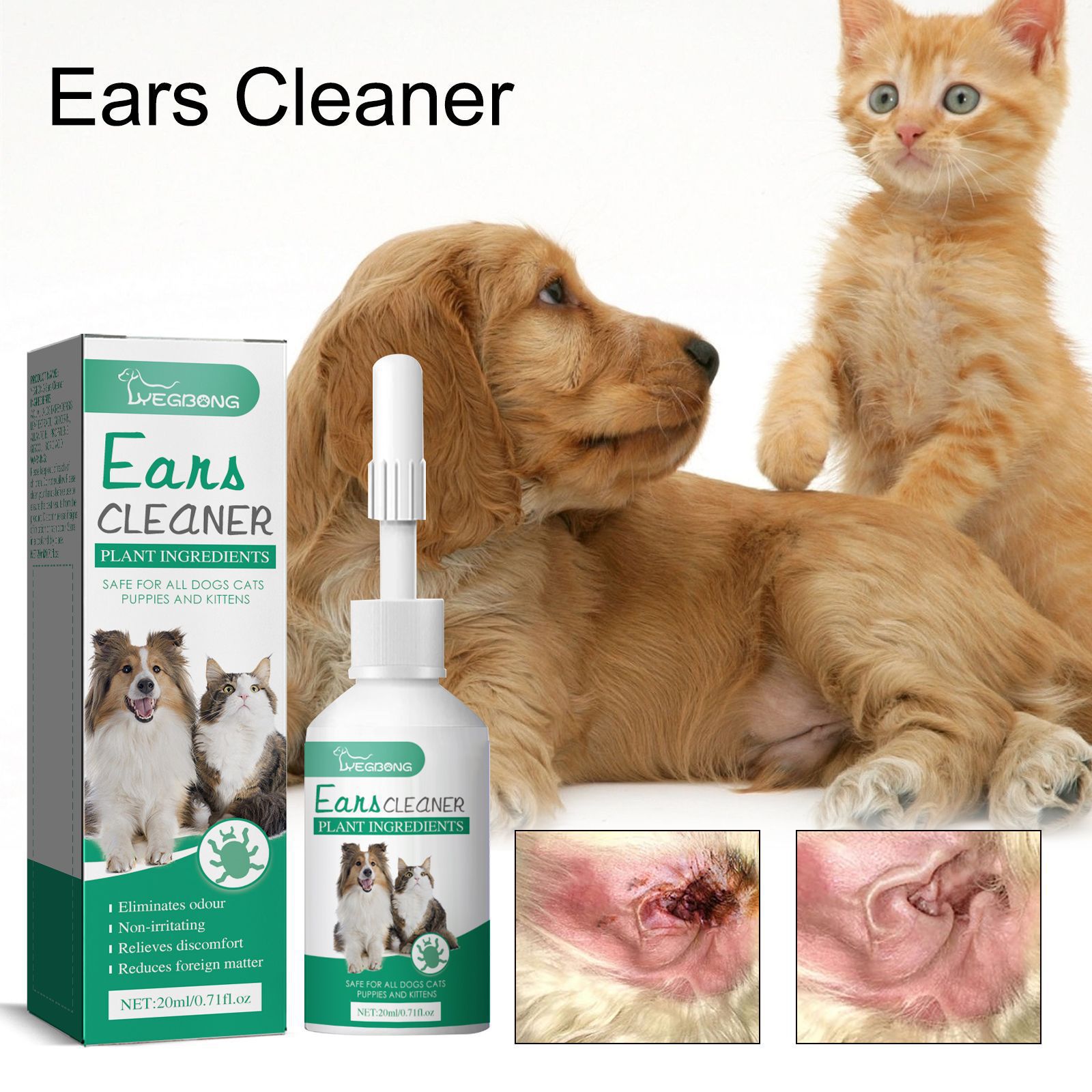 Yegbong Pet Ear Drops for Cats and Dogs, Universal Ear Canal Cleaning, Ear Mite Relief, Anti-Itch, Ear Cleaning Solution, Special for Ear Mites