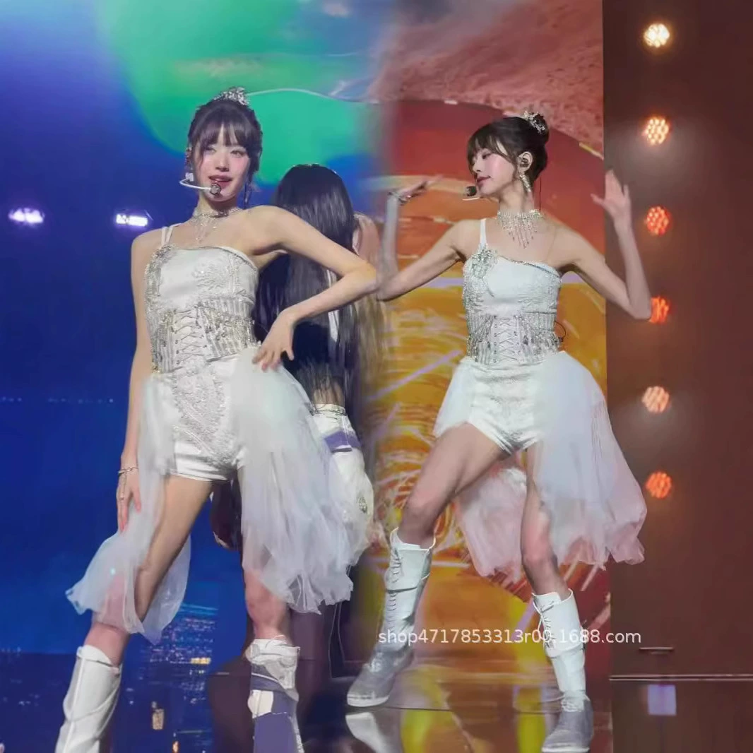 Наряд для выступлений в стиле Джейюна, участницы группы IVE, с бисером, для джазовых танцев и сцены, для женщин.