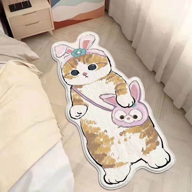 Alfombra bonita de dibujos animados para dormitorio, sala de estar, habitación infantil, uso doméstico, tapete para gatear junto a la cama, tapete grueso lavable, decoración suave.