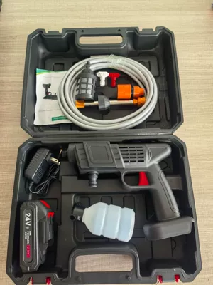 car wash water gun, portable wireless: Portable car washer - black-five-section-two-battery-one-charger-plastic-case-model