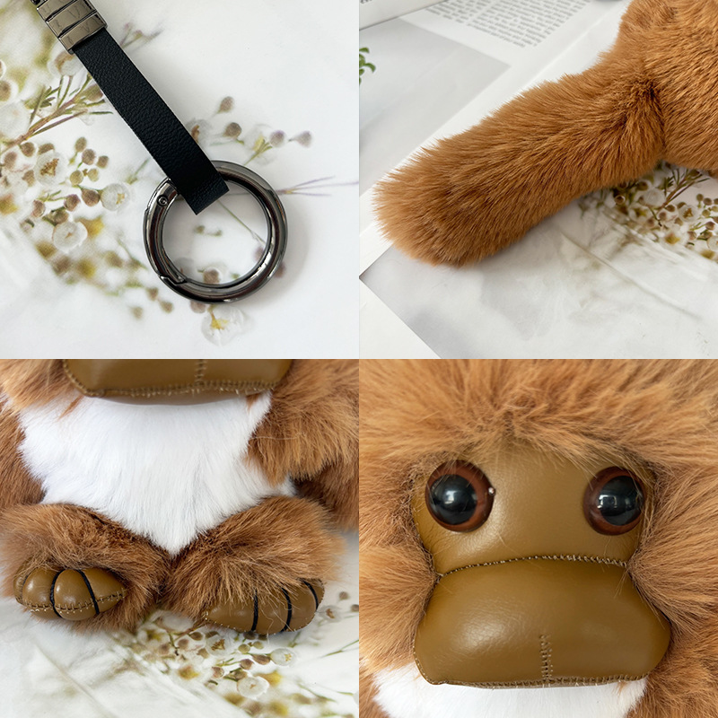 Imitación de piel de conejo rex adornos de mono lindo muñeco de peluche colgante de mochila escolar colgante de llavero de coche