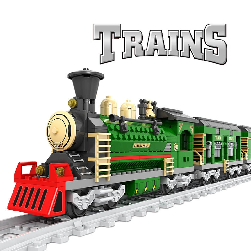 Train Builder Set Lego, railed model with minifigure — small-particle blocks, multiple piece counts