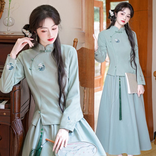 New Chinese Style Improved Cheongsam Embroidered Lady's Top Retro Slim Handmade Button Tea Art Suit