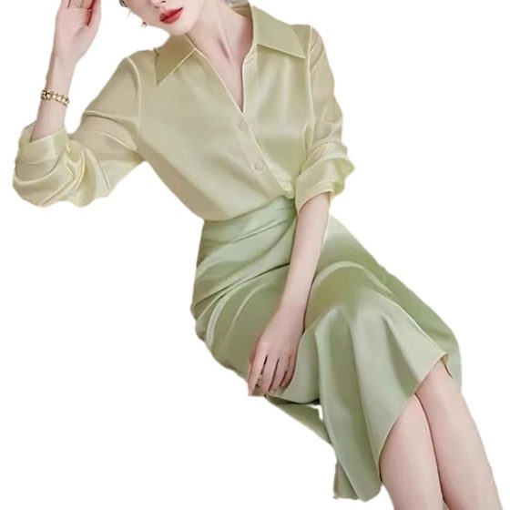 Early autumn wear green shirt dress professional suit 2024 new women's light luxury high-end feminine