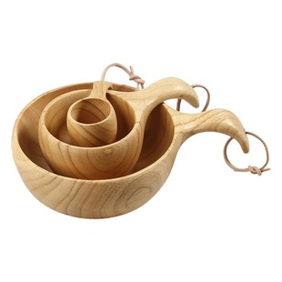 Yfjy Nordic Style Tableware Outdoor Solid Wood Tableware Set Rubber Wood Coffee Cup Handle Bowl Water Bowl Cup Wholesale