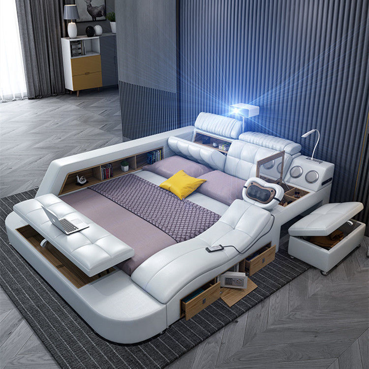 Massage Tatami Leather Bed Storage Double Bed Simple Modern Wedding Bed Master Bedroom Projector Multifunctional Bed
