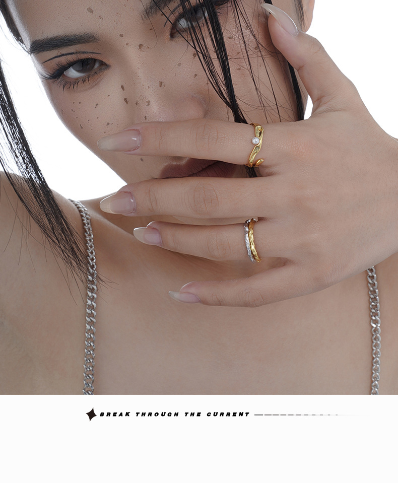 Fashion Irregular Sterling Silver Plating Artificial Pearls Open Ring 1 Piece