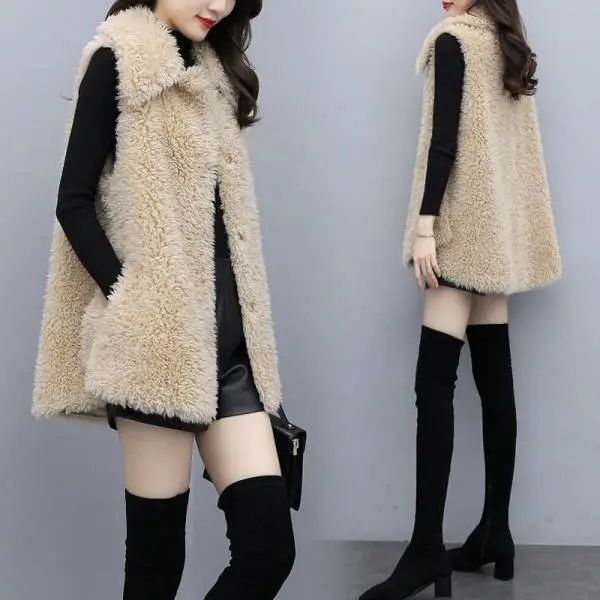 Lamb Velvet Vest Women's 2025 Winter New Korean Style Loose Teddy Velvet Splicing Fur One-Piece Vest Jacket