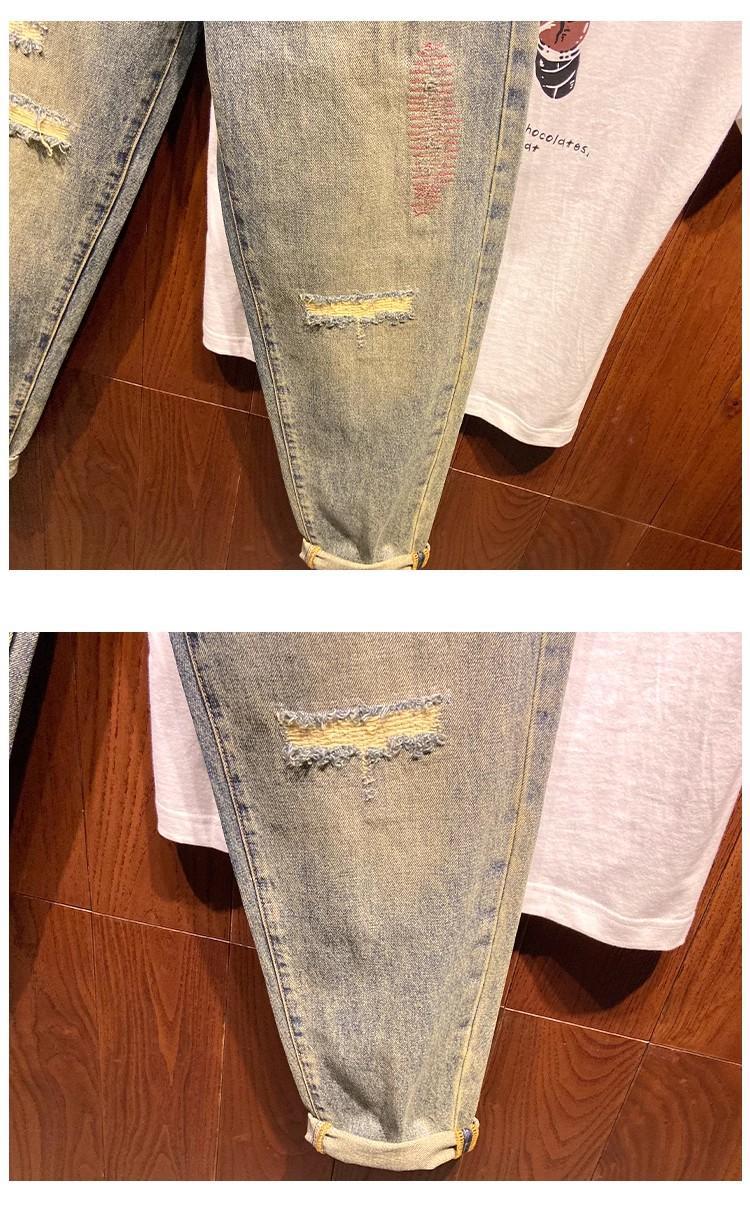 Men's Vintage Distressed Washed Ripped Jeans Loose Fit Slim Straight Leg Trendy American Style Trousers For Spring Autumn_mkmklike.com