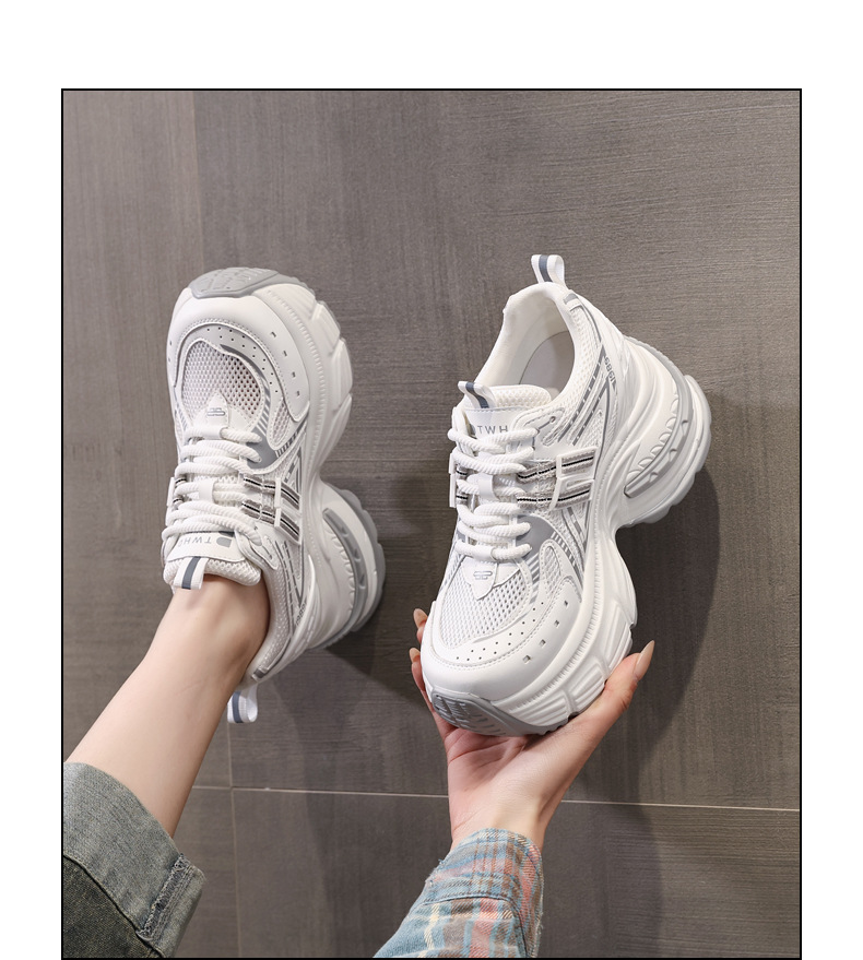 Giày sneaker chunky nữ đế dày tăng chiều cao lưới thoáng khí — Màu hồng chi tiết 13