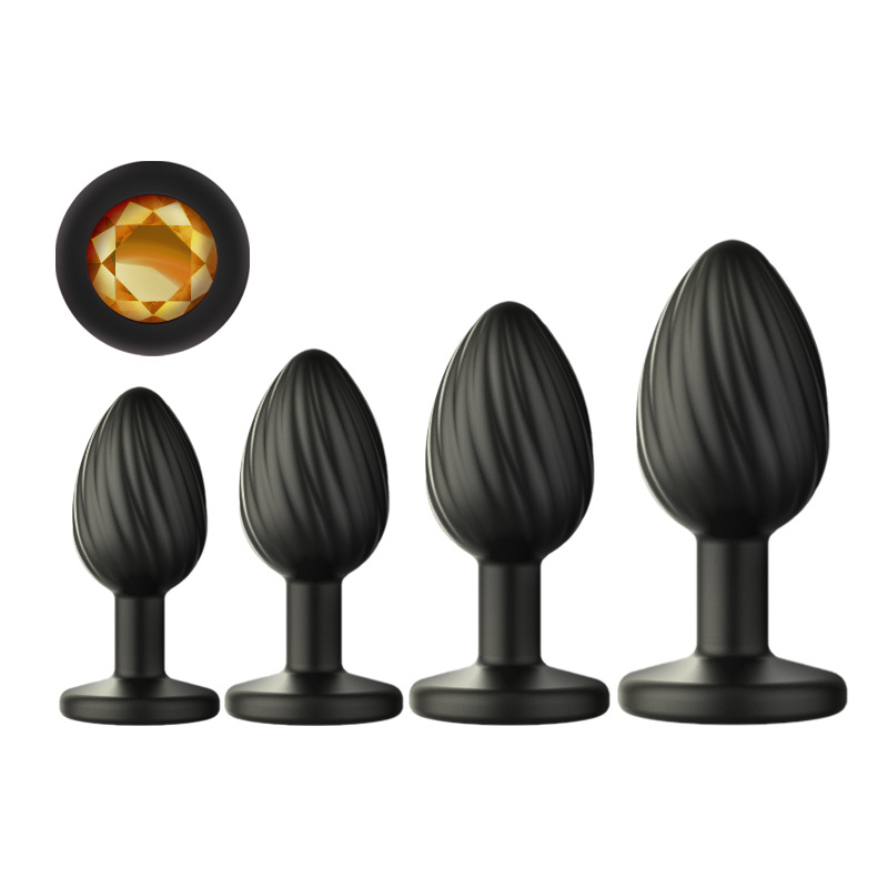 Silicone Ribbed Anal Plug with Jeweled Base, Body-Safe Fetish Toy — detail image 7