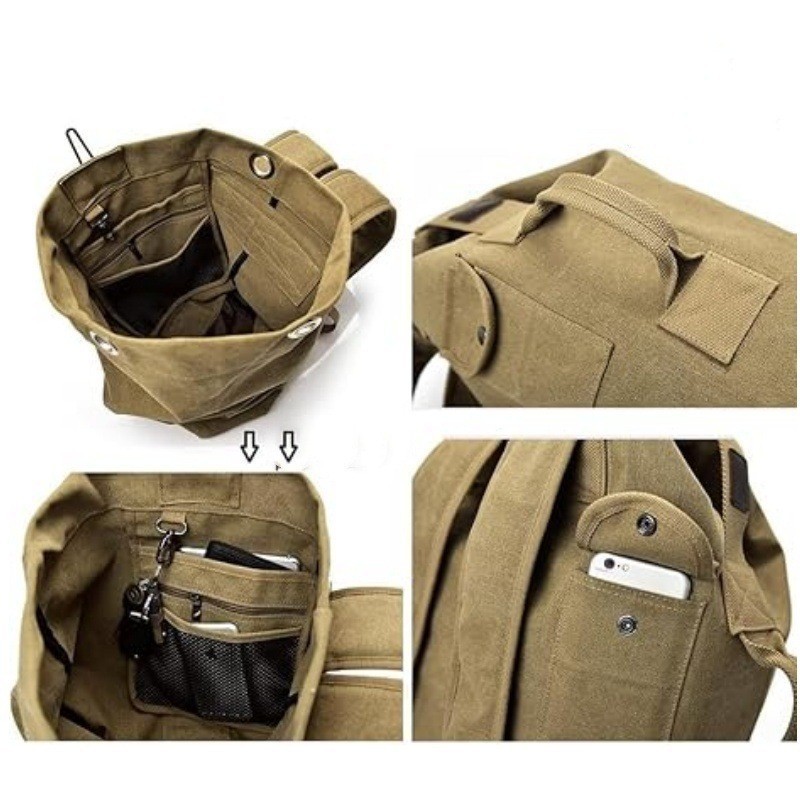 Mochila de hombro para hombres cubo de lona montaña viaje al aire libre deportivo multifuncional bolsa de equipaje de gran capacidad portátil